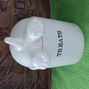 Mud Pie Dog Tail Treat Canister Ceramic White